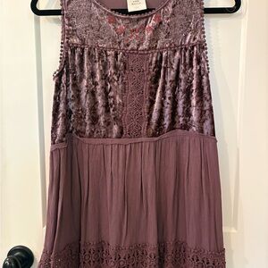 Purple Sleeveless Velvet Crochet Tunic